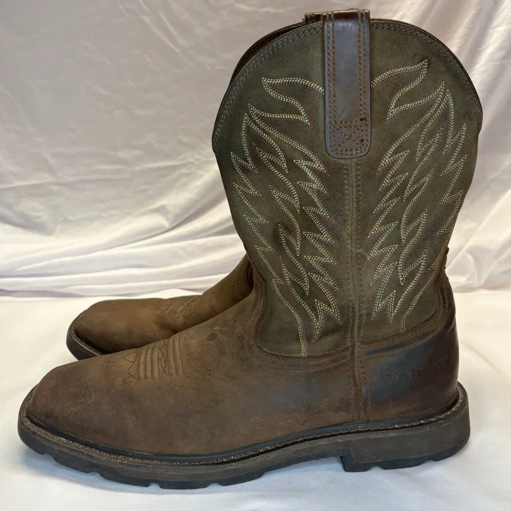 Ariat Boots Mens Size 11 D Groundbreaker Steel Toe Work Brown Leather Pull On